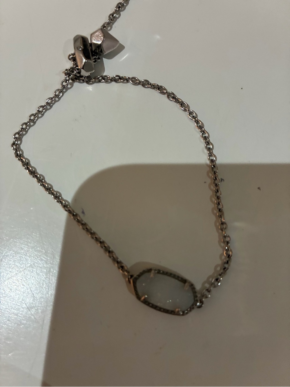Sterling-Style Silver Chain Bracelet with White Stone/opal looking accent